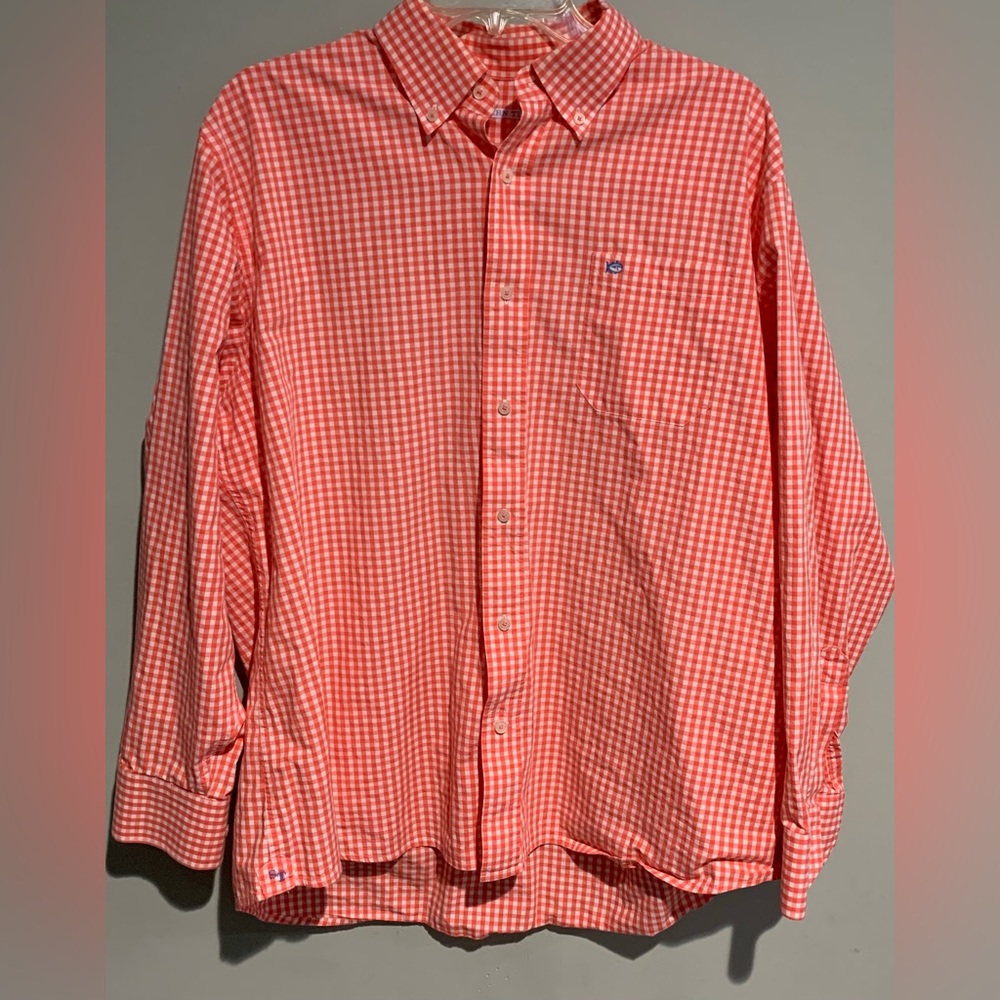 Southern Tide Orange Gingham Button Down Sport Shirt